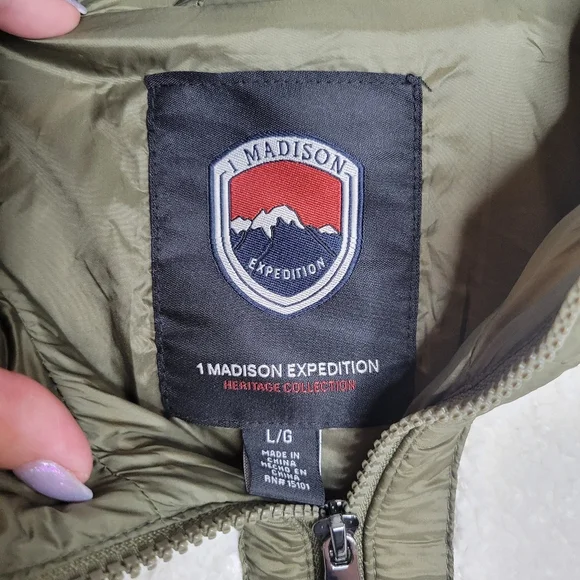 1 Madison Expedition Cream Olive Wooly Hooded Jacket - Picture 2 of 6